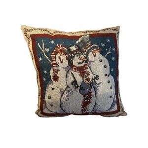 Snowman Tapestry Throw Pillow 12" x 12" Christmas Decor